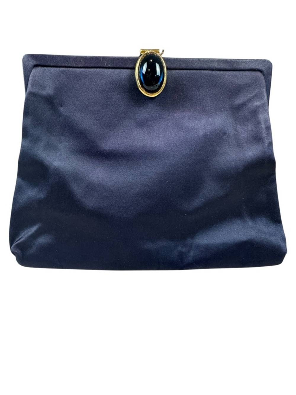 Vintage Koret Navy Satin Sapphire Jeweled Gold Hardware Clutch Evening Bag